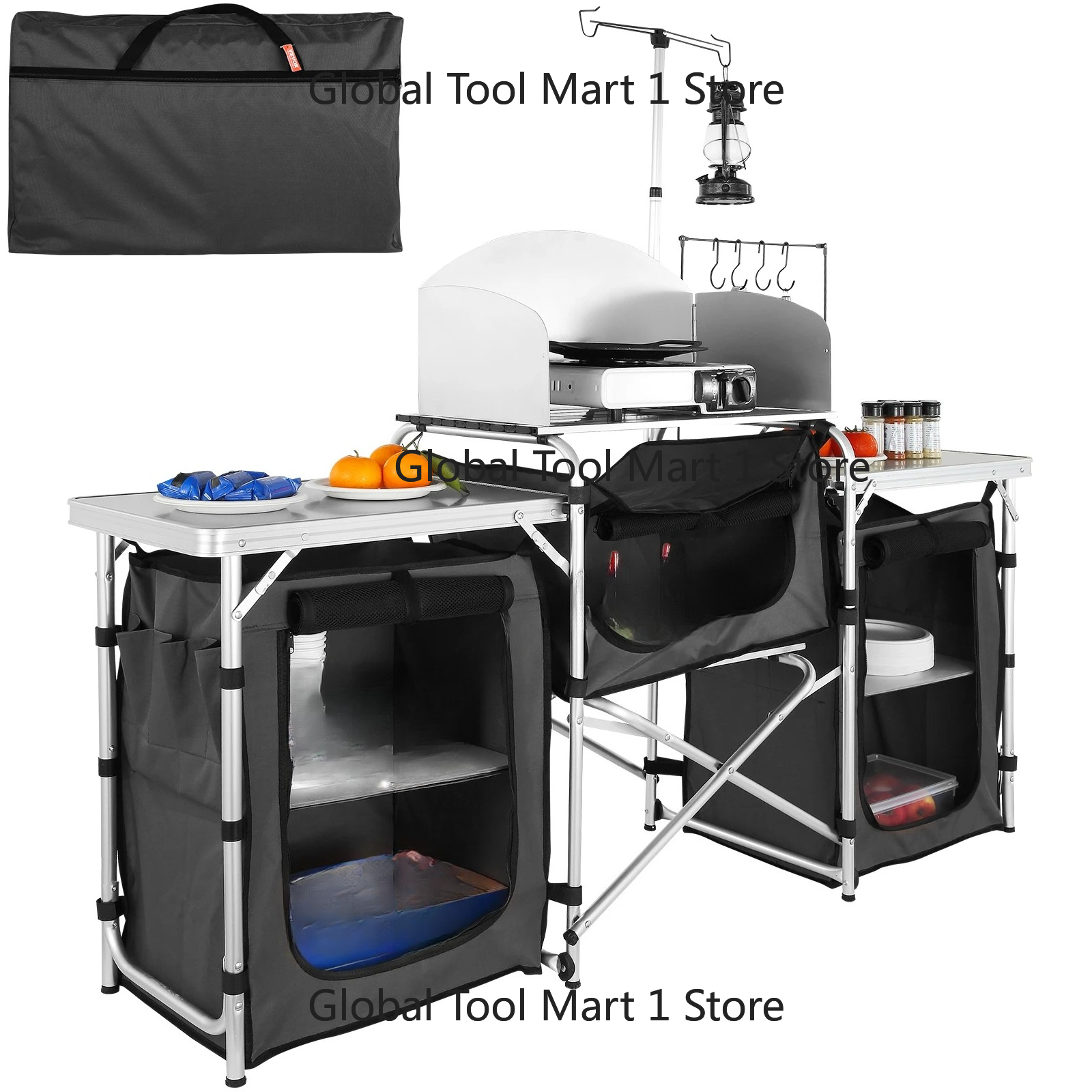 Camping Cooking Table With Storage - SucceB- Camping Outdoor Kitchen Table Cabinet