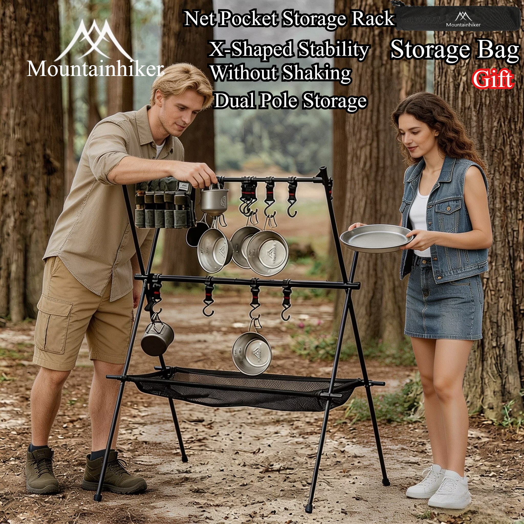 Camping Cooking Gear - MOUNTAINHIKER Outdoor Folding Camping Hanging Rack