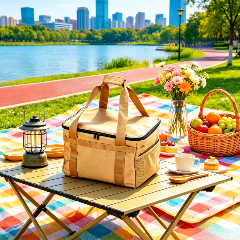 Camping Cooking Table With Storage - 30L Khaki Foldable Oxford Tactical Storage