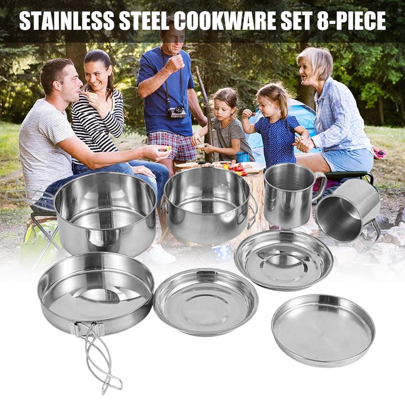 8pcs/set Stainless Steel Outdo – обзор и цена Camping Cooking Dishes