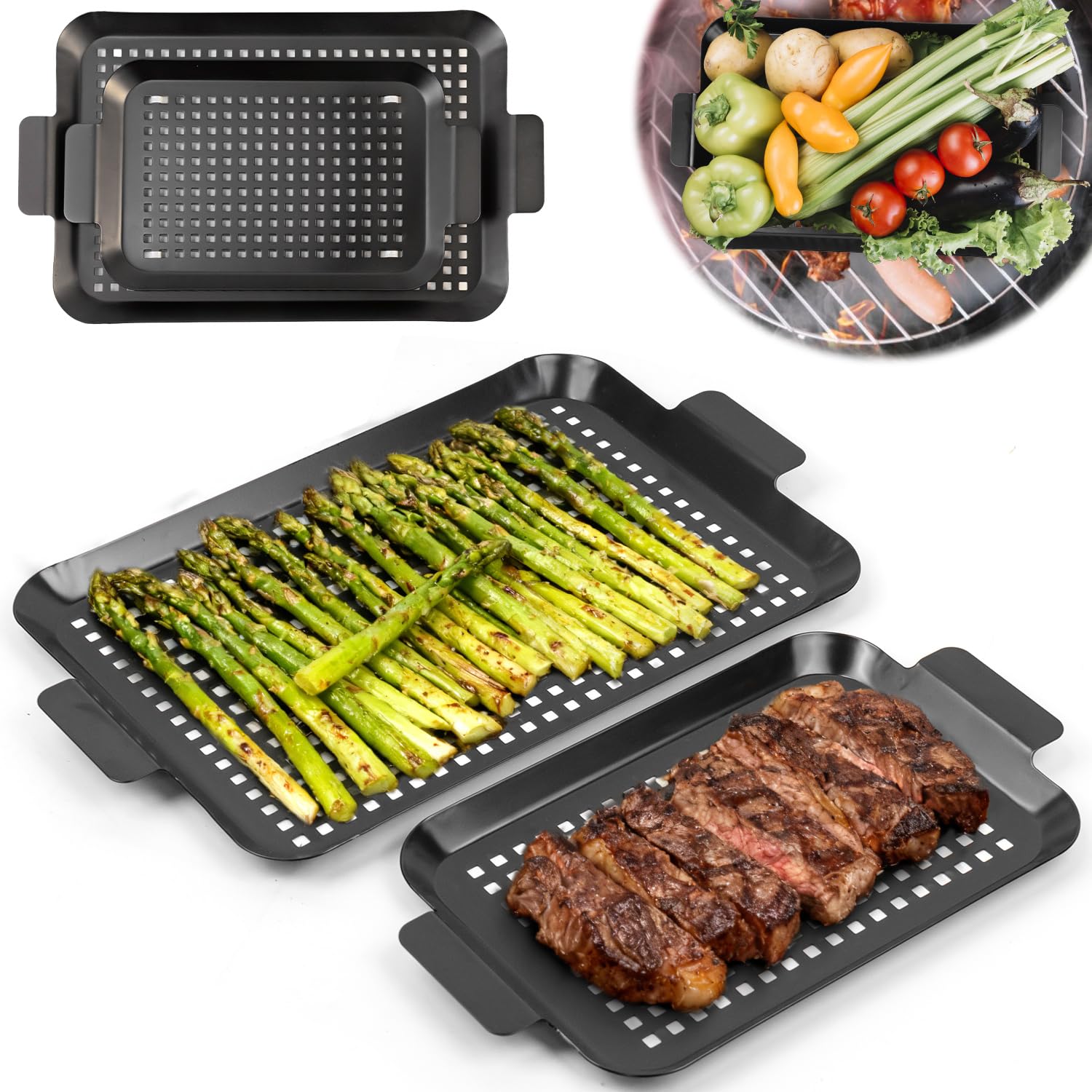 2PCS Grill Pan, Grill Topper f – обзор и цена Camping Cooking Griddle